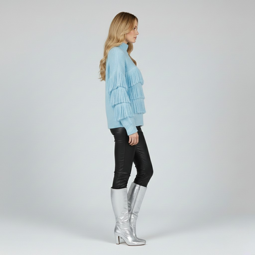 Tiered Fringe Statement Knit Sweater