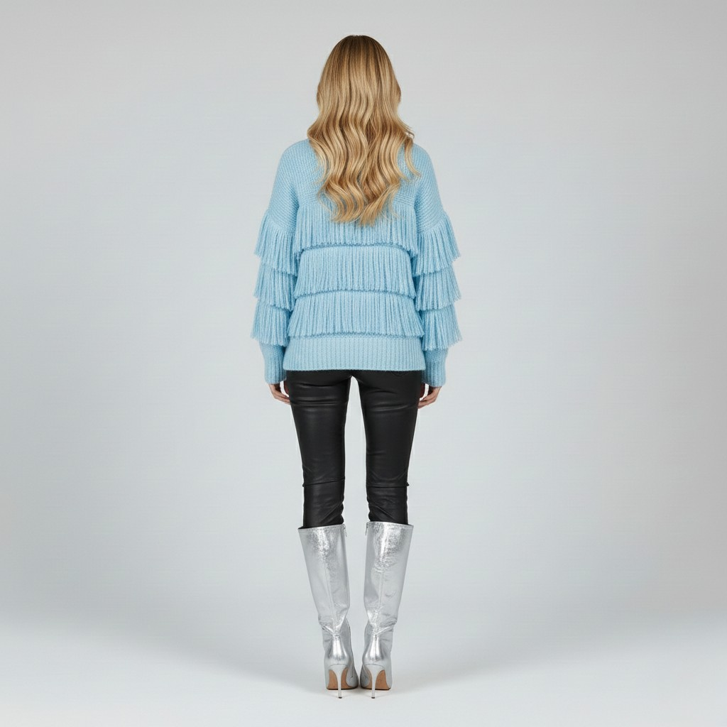 Tiered Fringe Statement Knit Sweater
