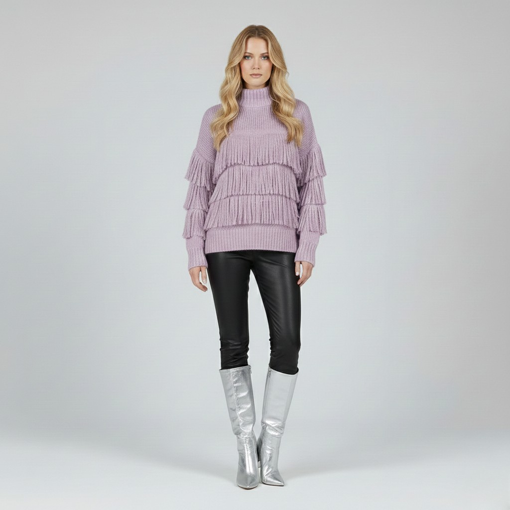 Tiered Fringe Statement Knit Sweater