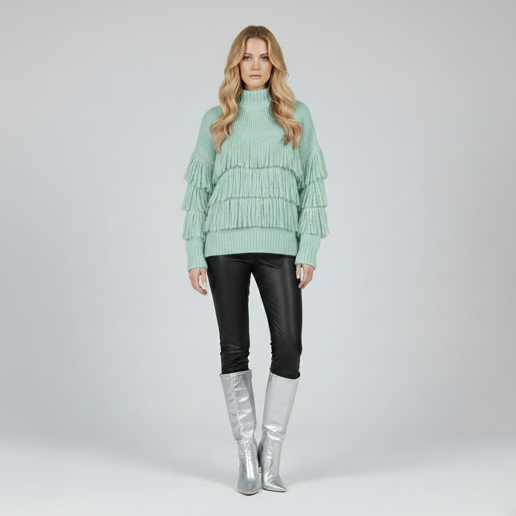 Tiered Fringe Statement Knit Sweater