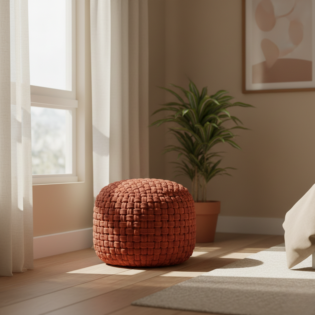 Woven Textured Pouf Ottoman