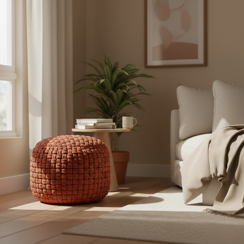 Woven Textured Pouf Ottoman