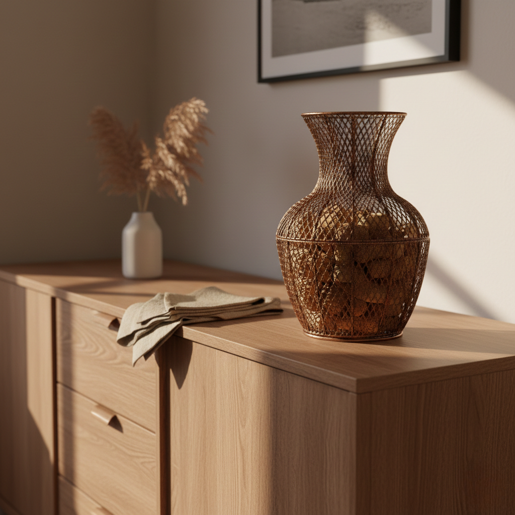 Rustic Woven Metal Vase Lantern